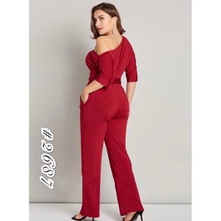 Women's clothing✈♈❣ANGELFASHION Plus Size Button Up Jumpsuit V-Neck Solid Belted Jumpsuit (3)