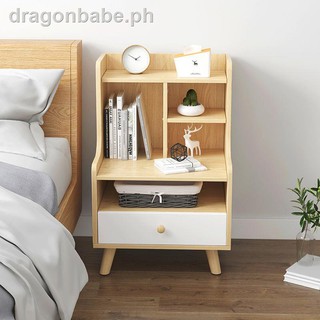 ♦♟❧Bedside table shelf Nordic style bedroom simple heightening small garden ins floor solid wood bedside cabinet
