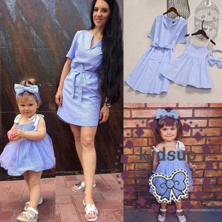U.D-Mother and Daughter Stripe Dress Matching Women Kid