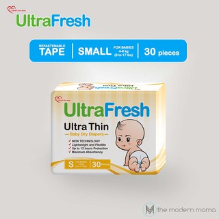 UltraFresh Ultra Thin Dry Taped Diapers 30s Small (Babies 4-8 kg or 8 to 17 lbs)