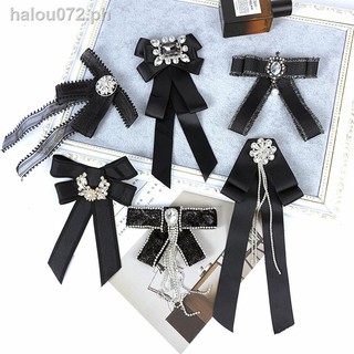Bling Brooch☼❏Retro drill bow cloth corsage pin black lace ribbon tie shirt female accessories neckties