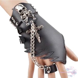 ღFD Punk Design Handmade Gothic Leather Pair Fingerless Glove with Teeth (3)
