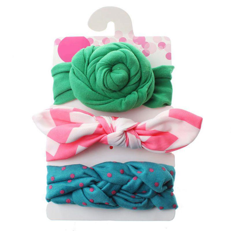 3Pcs/set Knot Rabbit Girls Floral Bow Hairband Accessories (6)