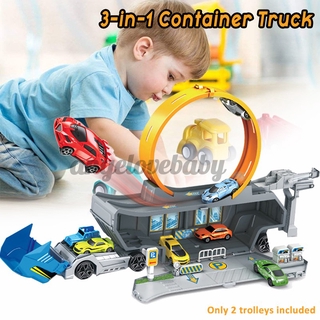 Container Truck Race Car Track Set CIrcular Runway with Alloy Cars