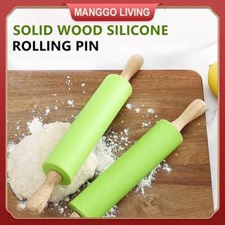 Wooden Handle Silicone Rolling Pin Pastry Dough Non-Stick Roller Kitchen Baking Tools