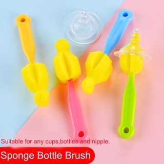 Baby Nipple Sponge Brush Straight Handle Milk Bottle Feeding Cleaning Brush