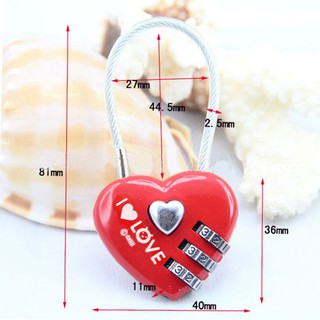Red Mini Wedding Travel Password Padlock Love Heart Lock Digital Lock Lock (1)