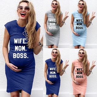 [boutique]Women Pregnant Short sleeve Pregnant Nursing Maternity Dress Solid Print skirt Maternity C