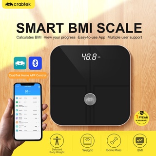 CrabTek Smart BMI Weighing Scale Bluetooth App Control LCD Display Glass Body Digital Weight Scale