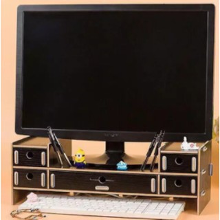 Adjustable Wooden Computer Monitor Riser Stand Desktop Organizer