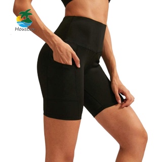 [HS]Women Yoga Shorts Sexy High Waist Running Gym Pocket Cycling Push Up Shorts