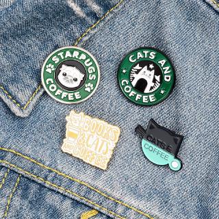 Cute Animals Coffee Enamel Lapel Pins Cat Dog Cartoon Brooches Badges Fashion Pins Gifts for Friends