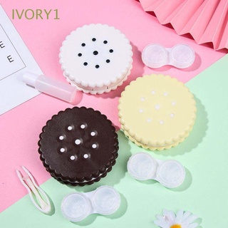 IVORY1 Gift Contact Lens Container High Quality Cookie Lenses Box Contact Lens Case Travel Portable Solution Bottle Cute Sealed Round Storage Eye Care/Multicolor