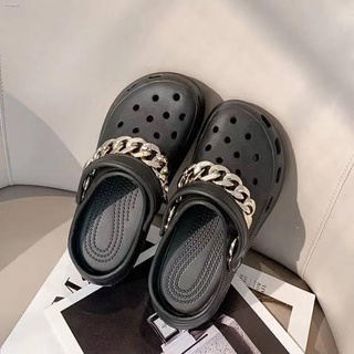 Health Slippers✘chain Crocs platform high-heeled sandals for women lightweight all-rubber