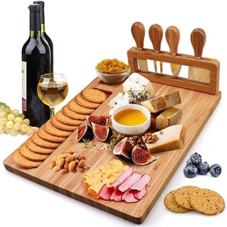 1 Set Bamboo Cheese Board Cutting Board With Stainless Steel Knives Four-Piece Bamboo Cheese Board