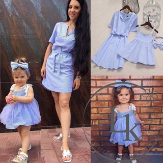THK-Mother and Daughter Stripe Dress Matching Women Kid (1)