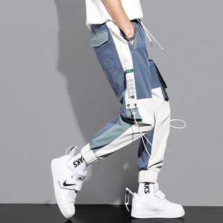 【S-5XL】Men 's Plus Size Colorblock Multi-pocket Cargo Pants Korean Jogger Pants Men Long Trousers El