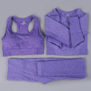 Three-piece set seamless long-sleeved sports bra suit yoga pants fitness yoga suit (2)