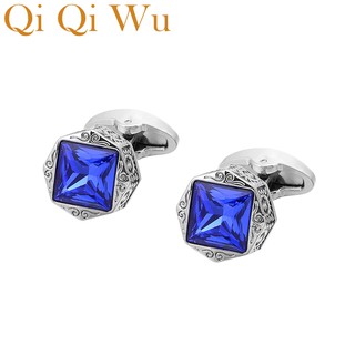 Low-key Luxury Blue Glass Cufflinks for Mens Brand High Quality Square Crystal Cufflinks Shirt Cuff Links Relojes Gemelos