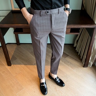 ♀✟Casual trousers men s 2021 trend versatile striped pants slim fit busi casual trousers men s 2021