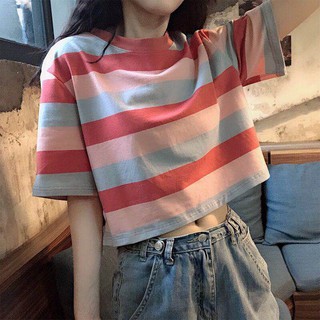 Women's striped short-sleeved T-shirt tops loose casual shirt