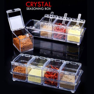 4 Pcs Crystal Seasoning Box, Storage Box w/ Spoon