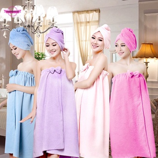 Soft Microfiber Magic Absorbent Dry Spa Bath Towel Beach Bathrobe+Cap for Women Girls (1)