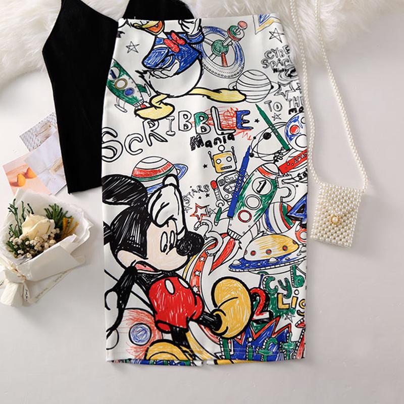 Women's High Waist Cartoon Print Skirt Pencil Skirt