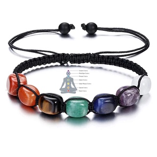 Crystal Natural Gemstone 7 Chakra Stone Yoga Bracelet Reiki Healing Braided Rope Beads Bracelet