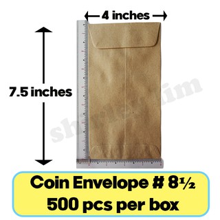 Coin Envelope 500 Pcs Size No. 8½ | 7.5 in. x 4 in. Payroll Pay Envelope Kraft Brown
