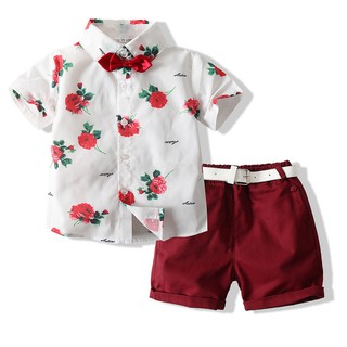 Baby Steps Boys 2 Pieces Set Shorts and Flower Polo w/ Tie