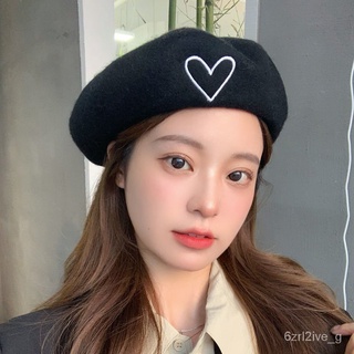 Autumn and Winter Wool Hat Beret Female with Hearts Face-Looking Small Beret Korean Style All-Matchi