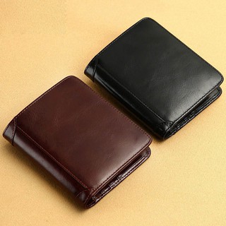 Men Short Wallet Genuine Leather Male Purse Bifold Large Capacity with Gift