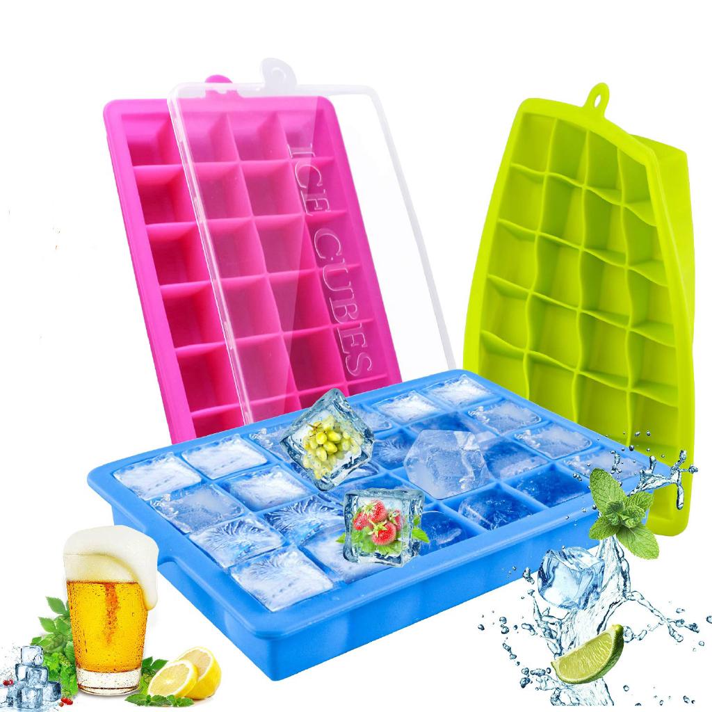 Local Ready Stock Silicone Ice Cube Tray with Cover 24 Cubes Kitchen Tool COD