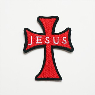 Red Embroidery Jesus Cross Sew Iron On Patch Badge Bags Hat Jeans Fabric Applique Craft