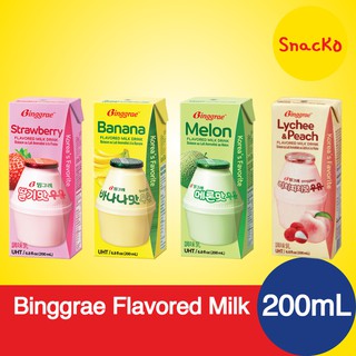 Binggrae Flavored Milk - Banana/ Strawberry/ Melon/ Lychee & Peach - 200mL - Korea's Favorite Milk
