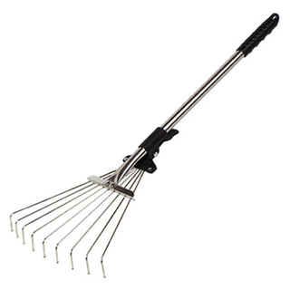 Family Adjustable Garden Leaf Rake Alloy Telescopic Hoe Grass Tool Multi-Toothed Metal Rake for Deciduous Hay Grass of Lawn and Yard