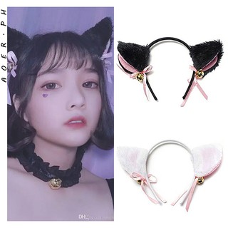 [AOER] Cartoon Cat Fox Ears Headband with Bell Bow for Anime Cosplay Party Costume