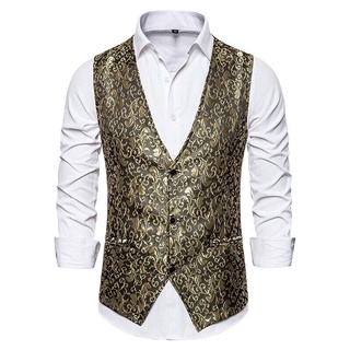 【ins】Mens Paisley Jacquard Vest Single Breasted V-Neck Suit Vest Tuxedo Waistcoat Gothic Aristocrat