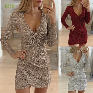 BRB Women's Fashion Bodycon Party Dress Long Sleeve Party Evening Dresses Sequin Mini Dress Plus Size Clubwear V-neck Bling Ball Gown/Multicolor