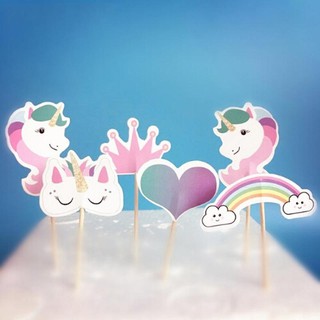 24pcs Rainbow Unicorn Pony Theme Birthday Party Girl Princess Cupcake Topper Cake Deco