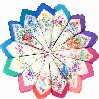 12pcs Womens cotton floral handkerchief Vintage Floral Print lady Handkerchief Pocket Hanky Bulk Set