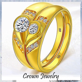 【Available】Crown Jewelry 24k Korean Heart Couple Ring Gold-Plated Wedding Ring