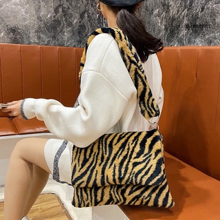 ML_ Fashion Women Plush Large Capacity Handbag Leopard Zebra Stripes Shoulder Bag (7)