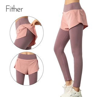 Fit.HER fitness Pants Women Wear Running Training Fake Two Piece Elastic Tight Mesh Sports Pants Slim Yoga Pants