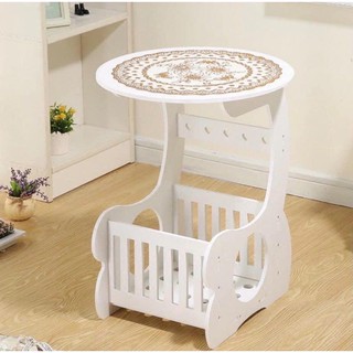 SIDE TABLE FURNITURE TEA TABLE WOOD PLASTIC BED SIDE TABLE SMALL ROUND CARVED TABLE WITH PLACEMAT