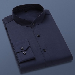 BROWON Brand Autumn Long Sleeve Formal Men Shirt 100% Cotton Shirt Stand Collar Slim Fit Business