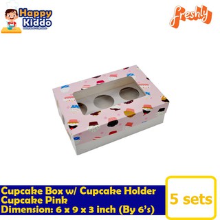 Cupcake Box by 6 Cupcakes - 6 x 9 x 3 inches - 5 pcs