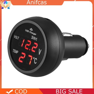 【Ready Stock】☒﹉№✿3 in 1 12/24V Car Auto LED Digital Voltmeter Gauge+Thermometer+USB Charger