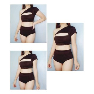 ONE SHOULDER TWO-PIECE / NYLON FABRIC TWO PIECE
